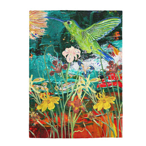 GreenLiving4Life Hummingbird Collection - "Green Hummingbird In Flight"  Velveteen Plush Blanket - GreenLiving4Life